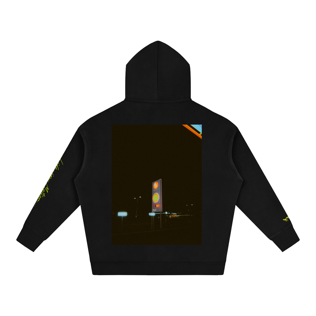 Oversize gas station graphicFleeced Hoodie