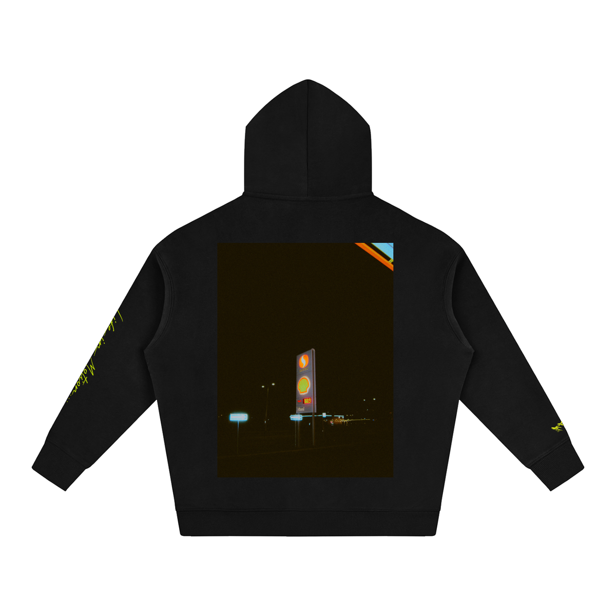 Oversize gas station graphicFleeced Hoodie